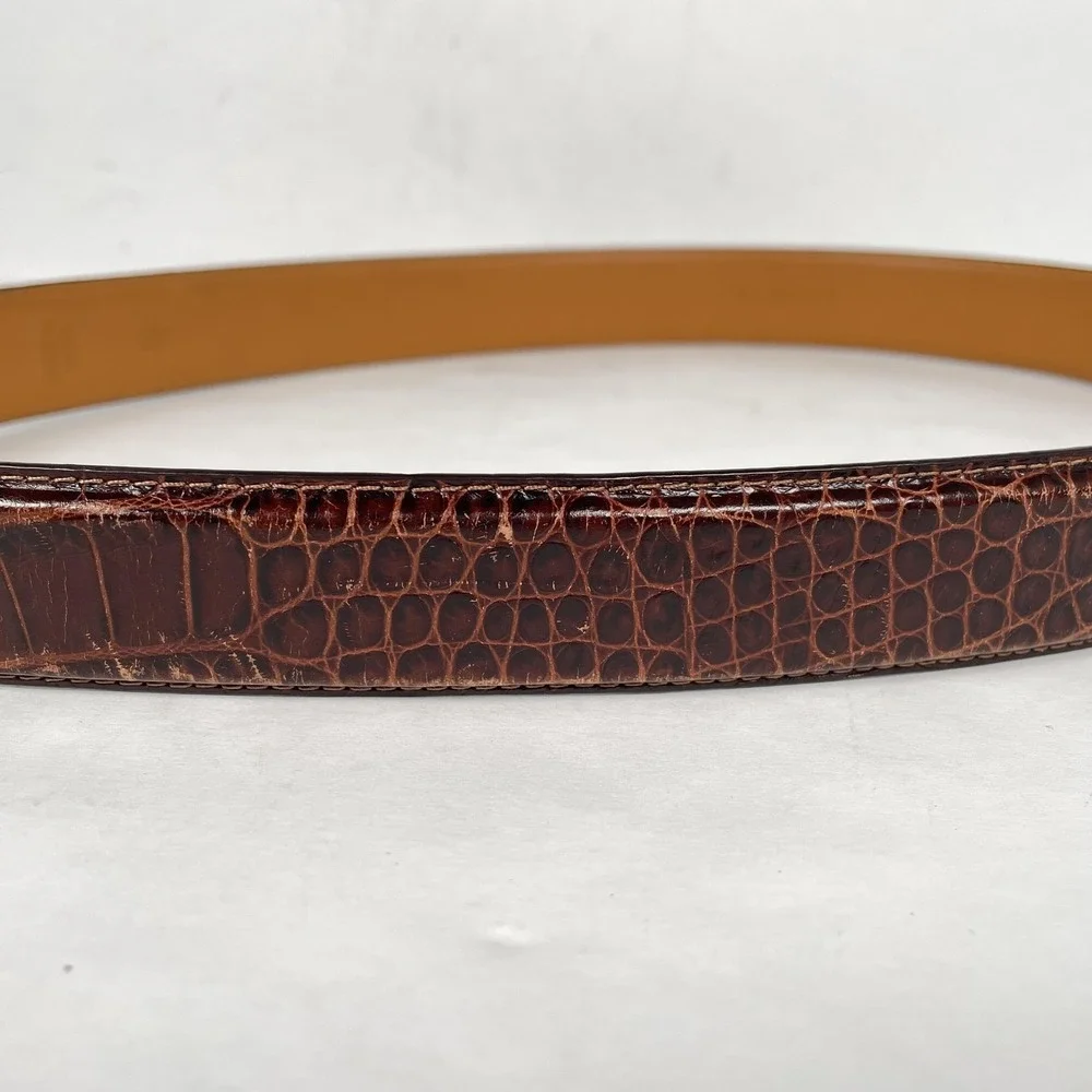 Polo Ralph Lauren Belt Mens Size 38 Brown Leather Croc Embossed Dress Classic